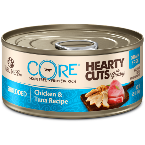 Wellness CORE Grain Free Hearty Cuts Shredded Chicken & Tuna Canned Food for Adult Cats