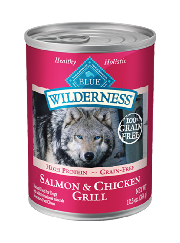 Blue Wilderness Grain Free Chicken Salmon Grill Canned Food for Adult Dogs 12.5oz Whiskers Holistic Petcare