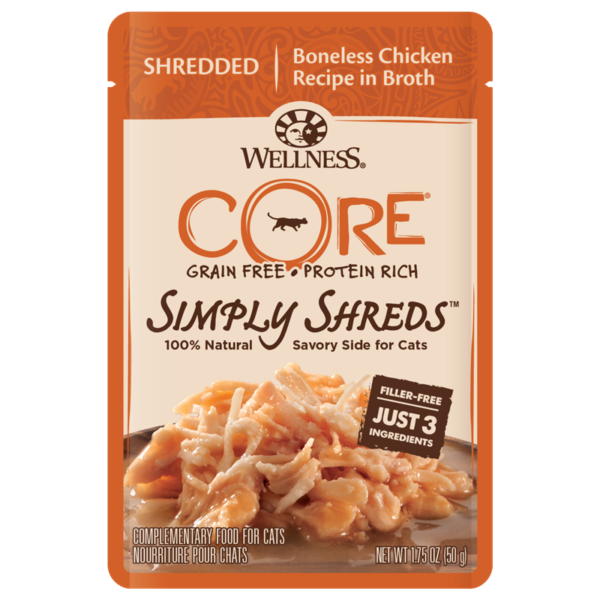 Wellness CORE Grain Free Simply Shreds Chicken Pouches for Adult Cats