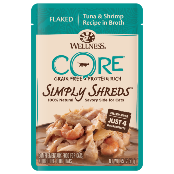 Wellness CORE Grain Free Simply Shreds Tuna & Shrimp Pouches for Adult Cats