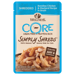 Wellness CORE Grain Free Simply Shreds Chicken & Mackerel Pouches for Adult Cats