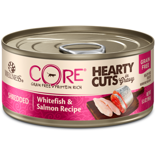 Wellness CORE Grain Free Hearty Cuts Shredded Whitefish & Salmon Canned Food for Adult Cats