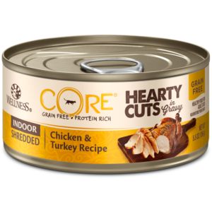 Wellness CORE Grain Free Hearty Cuts Indoor Shredded Chicken & Turkey Canned Food for Adult Cats
