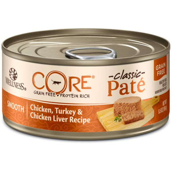 Wellness CORE Grain Free Chicken, Turkey & Chicken Liver Pate Canned Food for Adult Cats