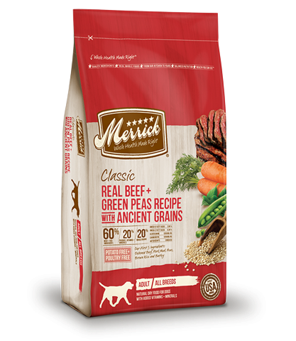 Merrick Classic Real Beef Green Peas Ancient Grains Dry Food for Adult Dogs Whiskers Holistic Petcare